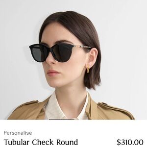 Burberry Black Tubular Check Round Sunglasses